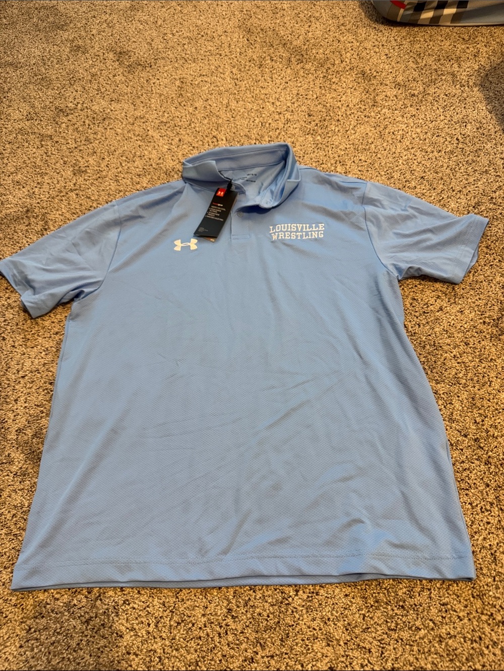 Under Armour Men’s Light Blue Louisville Wrestling Heat-gear Polo Shirt size L